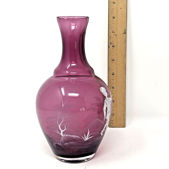 Mary Gregory Cranberry Glass Tumble Up Vintage Boy w/Bird Carafe & Tumbler Set - Picture 4 of 12